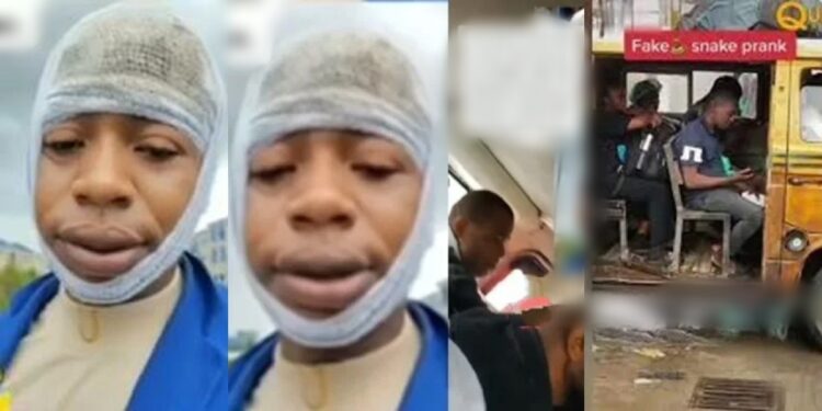 Skit-maker lands in hospital after being beaten to pulp by youths for ‘snake prank’ (Video)