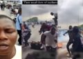 #EndSARS memorial: Protesters scamper for safety as police fire tear gas at the Lekki Tollgate (video)