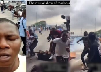 #EndSARS memorial: Protesters scamper for safety as police fire tear gas at the Lekki Tollgate (video)
