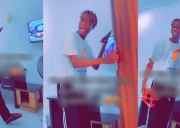 Young man enraged after his girlfriend of two weeks took almost all the expensive outfits in his wardrobe (video)