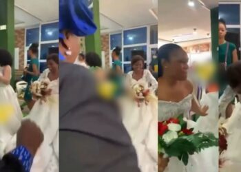 Single ladies in search of husbands storm church service in wedding gowns (Video)