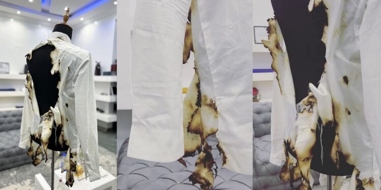 “For burnt cloth ?” – Reactions as celebrity stylist Yomi Casual shares video of ‘burnt shirt’ selling for N3.9m (Watch)