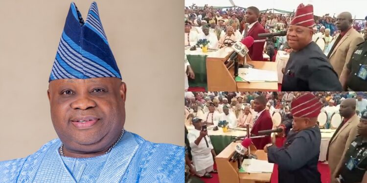 Governor Ademola Adeleke dances to Buga on his first day in office as governor of Osun state (Video)