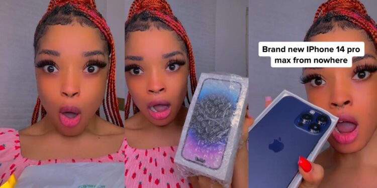 Lady shocked as she receives an iPhone 14 Pro Max from a man on Instagram (video)