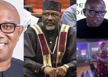 Moment Peter Obi lashed out at Dino Melaye at Presidential Townhall meeting (WATCH)