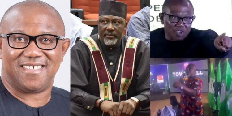 Moment Peter Obi lashed out at Dino Melaye at Presidential Townhall meeting (WATCH)