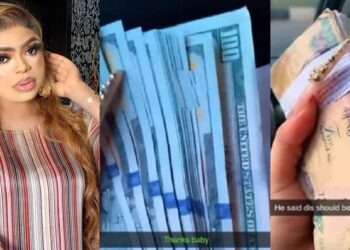 “My boyfriend gives me $17,000 monthly” – Bobrisky brags, flaunts wads of cash from lover (Video)