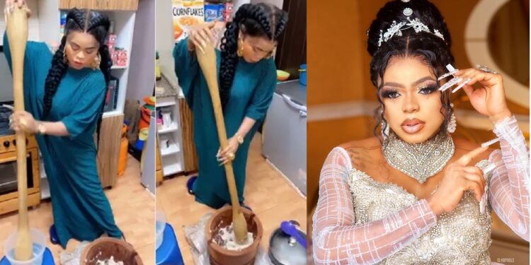 “Future husband be ready for me” – Bobrisky declares as she shares video of himself pounding Yam.
