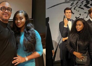 “Marry woman wey fine, e dey pepper exes” – Daddy Freeze advises as he flaunts his beautiful wife (Photos)