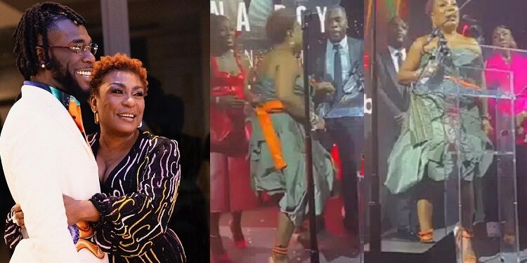 Heartwarming moment singer, Burna Boy presented ‘manager of the year award’ to mother (Video)