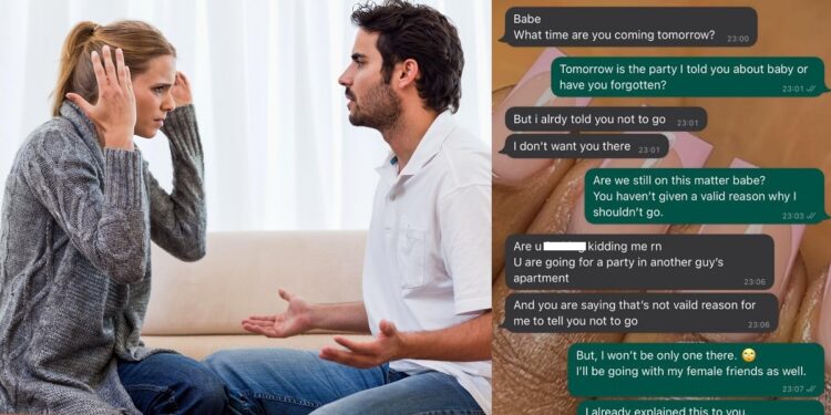Lady fumes after her boyfriend ordered her not to attend a party at another man’s house