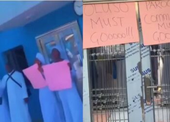 Celestial church members protest against their head prophet in Ibadan (Video)