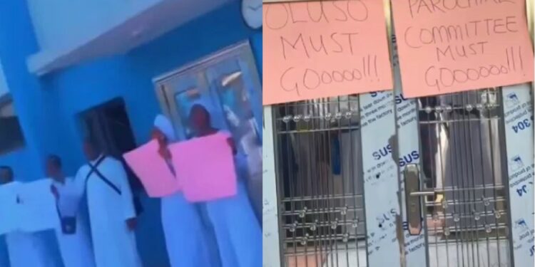 Celestial church members protest against their head prophet in Ibadan (Video)
