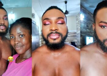 “Just look at what this woman turned me to” – Young man shares how his wife used him to test her makeup skills (PHOTOS)
