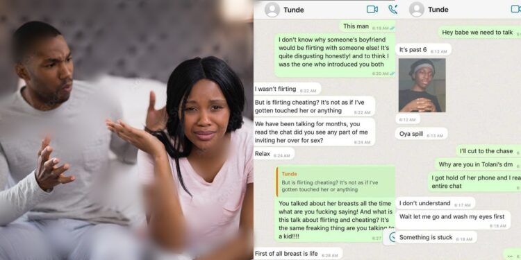 “Flirting is not cheating; it’s proof that I respect you” – Nigerian man tells girlfriend after she confronted him with evidence of his flirting with her female friend (Screenshots)