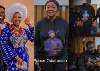 “Goals!” – Fans hails actress, Mercy Johnson’s beautiful family campaign for husband (Video)