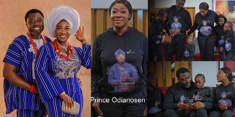 “Goals!” – Fans hails actress, Mercy Johnson’s beautiful family campaign for husband (Video)
