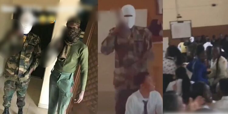 AAUA students and lecturer run for their lives after their classmates dressed as b*ndits storm their class for a presentation on terr0r*sm (Video)