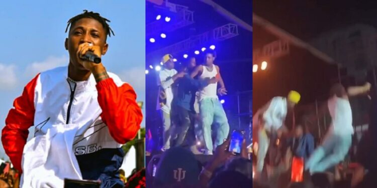 Moment fan pushed singer Bella Shmurda off the stage during concert (Video)