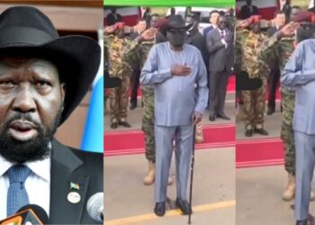 Moment South Sudan President, Salva Kiir Mayardit, 71, wet his pants at a public function (Video)