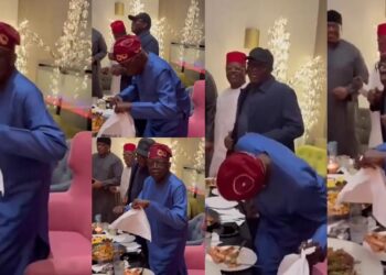 Tinubu shows off his dancing skills as he moves to Kizz Daniel’s ‘Buga after Chattam House conference (Video)