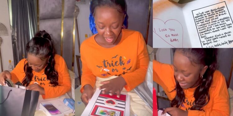 Actress Luchy Donalds’ boyfriend raises the bar as he apologises with new iPhone, flower bouquet, credit alert, others (Video)