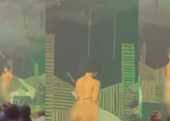 Embarrassing moment lady’s backside implant deflates while walking the runway at a fashion show (Video)
