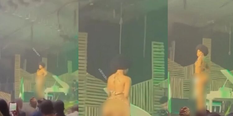 Embarrassing moment lady’s backside implant deflates while walking the runway at a fashion show (Video)