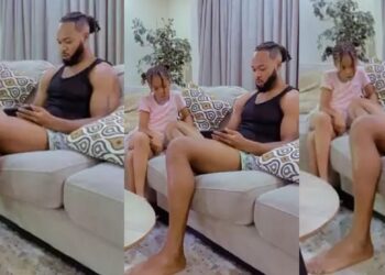 “Catch them young!” – Heart-melting video shows singer Flavour giving daughter, Sophia music lesson (Watch)