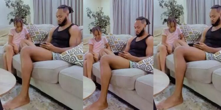 “Catch them young!” – Heart-melting video shows singer Flavour giving daughter, Sophia music lesson (Watch)