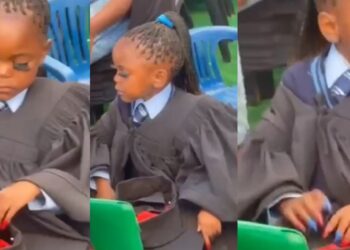 Little girl attends graduation ceremony in long artificial lashes and fixed nails; netizens react (Video)