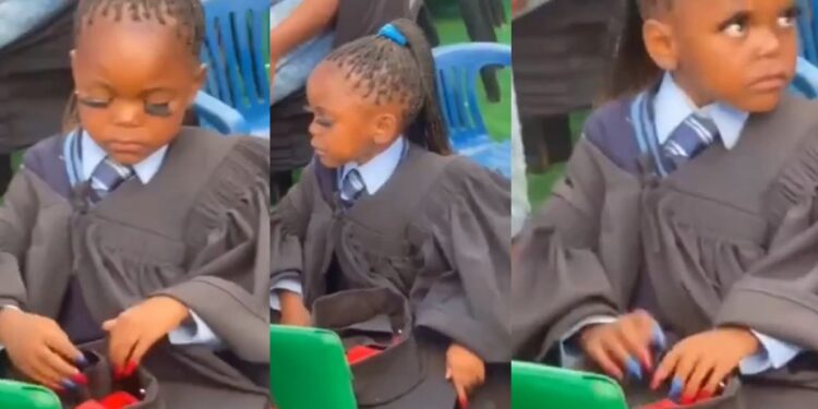 Little girl attends graduation ceremony in long artificial lashes and fixed nails; netizens react (Video)