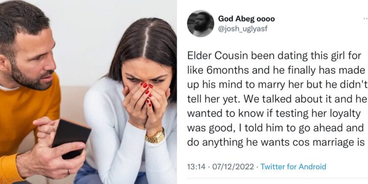Nigerian lady fails her Boyfriend’s test to ascertain her faithfulness before proposing to her