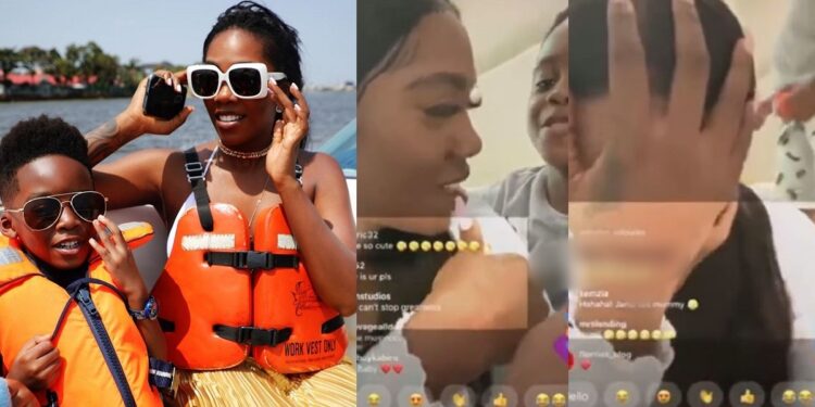Moment Tiwa Savage’s son, Jamil tackled her over choice of words during live session (Video)