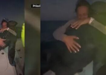 Emotional moment man lost at sea for hours is found by his family while searching for him by boat (video)