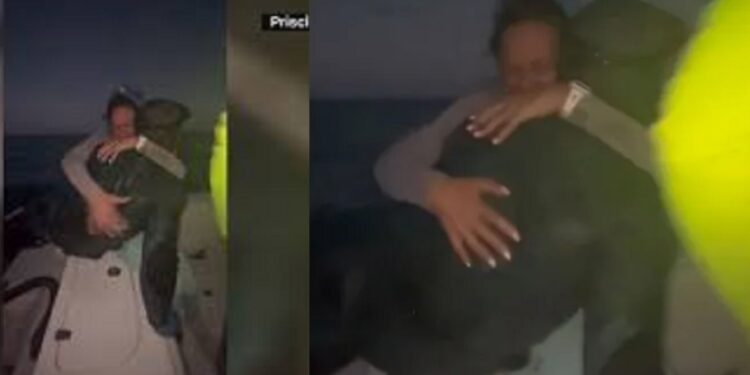 Emotional moment man lost at sea for hours is found by his family while searching for him by boat (video)