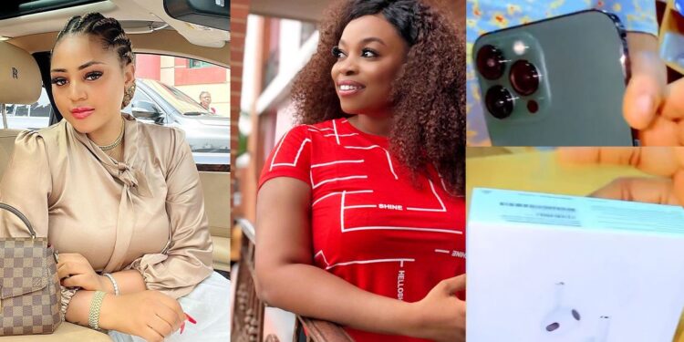 Actress Regina Daniels replaces colleague, Georgina Ibeh’s stolen gadgets following robbery attack, she reacts (Video)