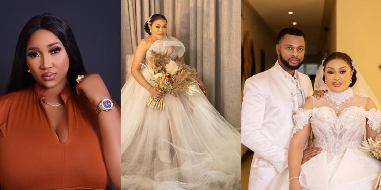 “Post your wedding photos too” – Netizens drag actress, Judy Austin over message to newlywed colleague, Nkiru Sylvanus (Video)