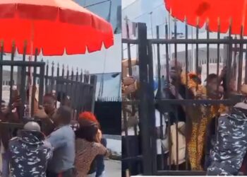 Nigerians fight tooth-and-nail to gain access into a bank to swap old notes (Video)