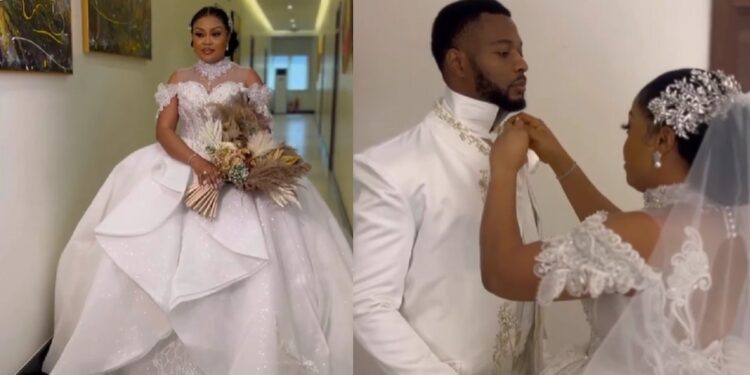 Nkiru Sylvanus steps out elegantly for her white wedding.