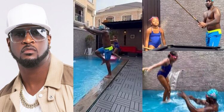“Me and my mugu button” – Singer Peter Okoye shares adorable fun moments with daughter, Aliona (Watch)