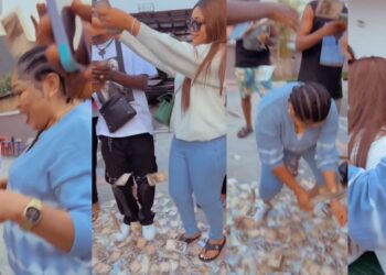 Heartwarming moment Regina Daniels and siblings made money rain on their mother on her birthday (Video)