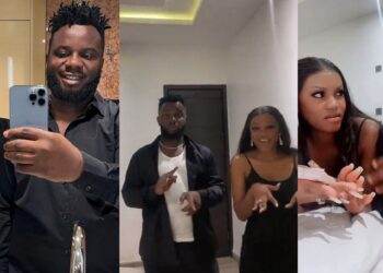 “Investor don marry?” – Fans reacts as comedian Sabinus and partner are spotted wearing wedding bands in loved-up video (Watch)
