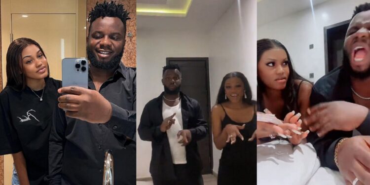 “Investor don marry?” – Fans reacts as comedian Sabinus and partner are spotted wearing wedding bands in loved-up video (Watch)