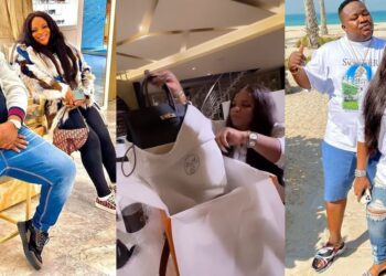 “I’m sorry for all my shortcomings” – Cubana Chiefpriest tells wife as he gifts her Hermes bag worth millions for her birthday (Video)