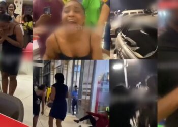 “Why will you embarrass me like this ?” – Lady loses her cool, smashes lover’s car windscreen after he played proposal prank on her in a mall (Video)