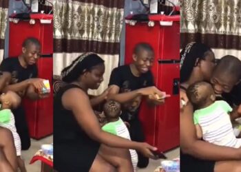 Heartwarming moment Nigerian man fell to his knees after wife surprised him with airpods (Video)