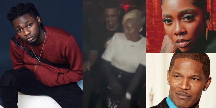 “This one go pain Omah Lay” – Fans reacts as Tiwa Savage parties hard with American actor, Jamie Foxx (Video)