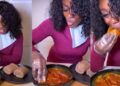 Netizens chides BBNaija star, Uriel for eating ‘swallow’ with glove, she reacts (Video)
