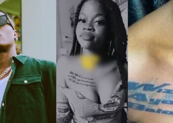 Lady tattoos Wizkid’s full name on her chest (Video)